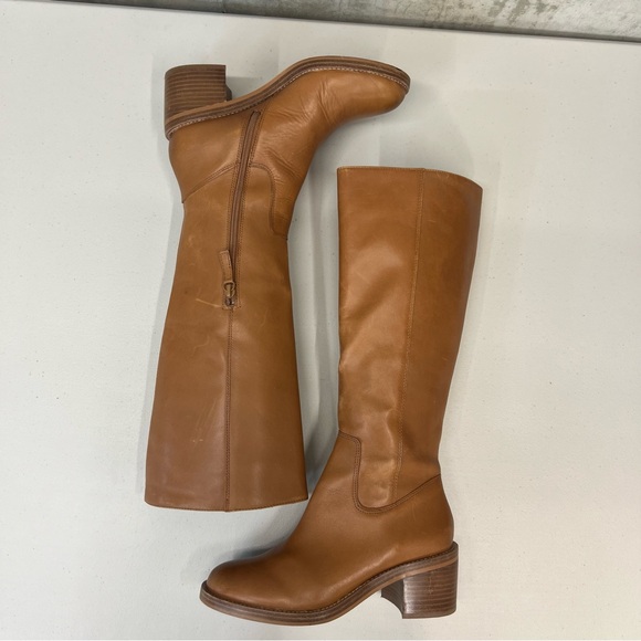 J Crew Knee High Stacked Heel Burnished Sand Boots Size 8 - Picture 4 of 13